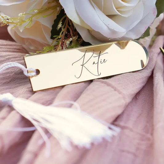 Custom Acrylic Wedding Place Cards 5-Pack | Name Bookmarks & Keyrings Wedding Place Cards Peaceful Pleasures Health and Wellness