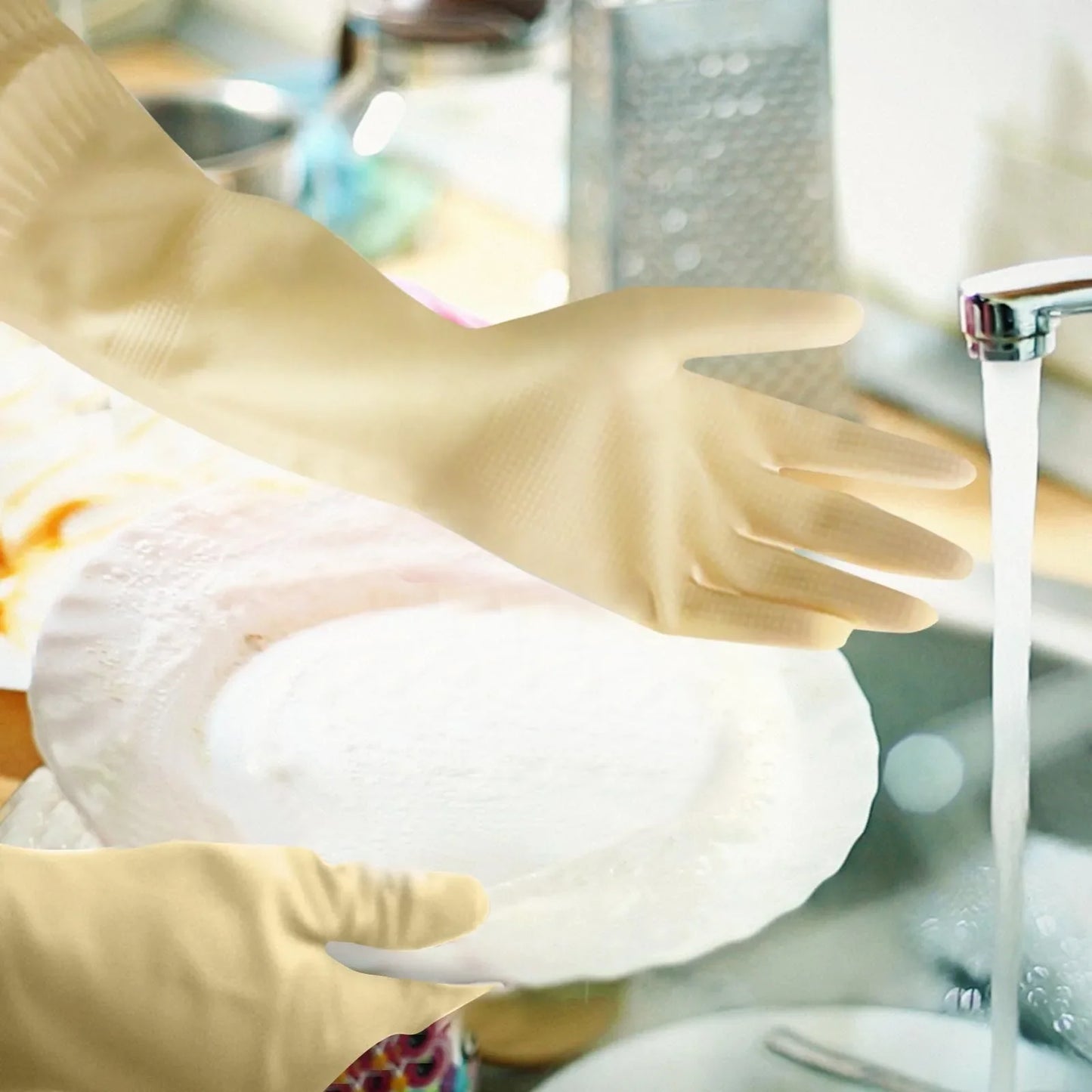 Rubber Dishwashing Gloves – Long Waterproof Kitchen Cleaning