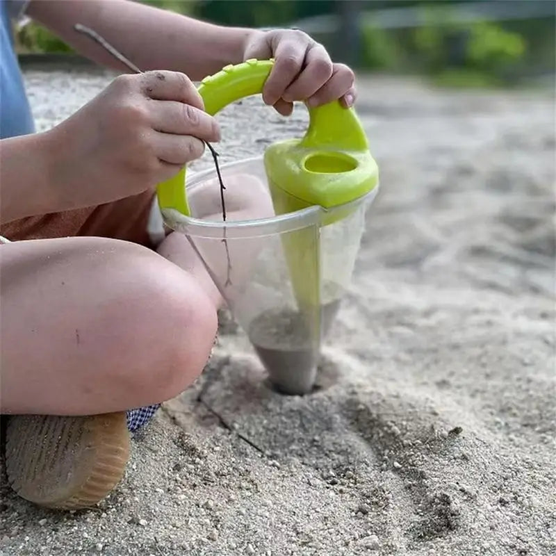 Beach Children Wash Sand Overflow Funnel Outdoor Family SandHopper Creative Beach Pile Sand Spills Out Of A Hand-Held Funnel Peaceful Pleasures Health and Wellness
