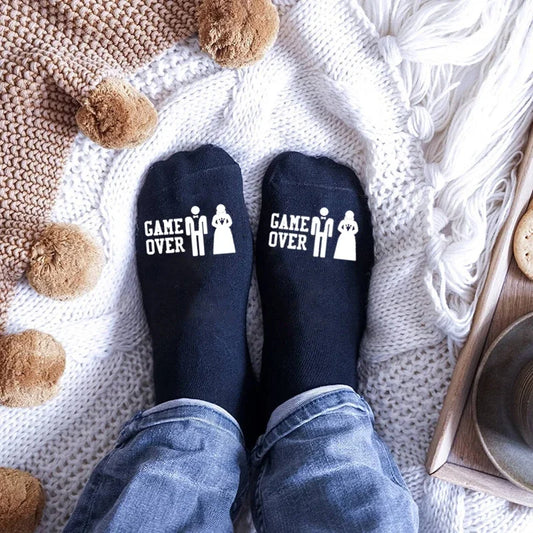Newlywed "Game Over" Groom Socks | Wedding Gift & Photo Prop Novelty Wedding Socks Peaceful Pleasures Health and Wellness socks