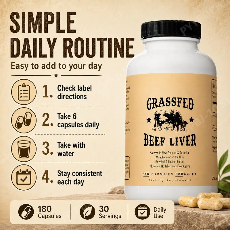 Grass Fed Beef Liver Capsules 180ct | 3000mg Per Serving