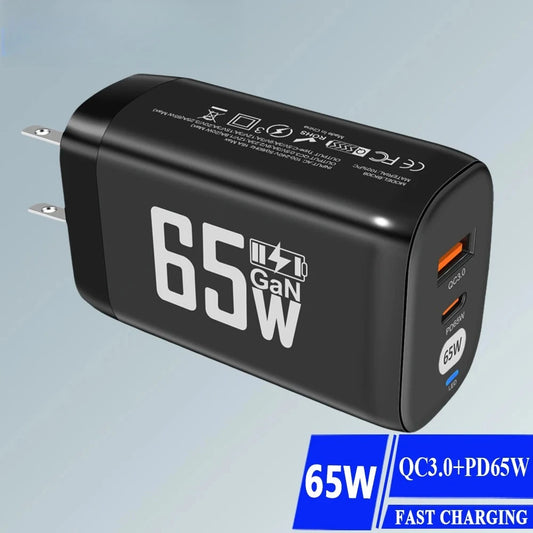 GaN 65W Fast Charger 2-Port PD QC3.0 USB Type C Wall Charger EU Plug Adapter for Laptop iPhone 15 Samsung Xiaomi Peaceful Pleasures Health and Wellness