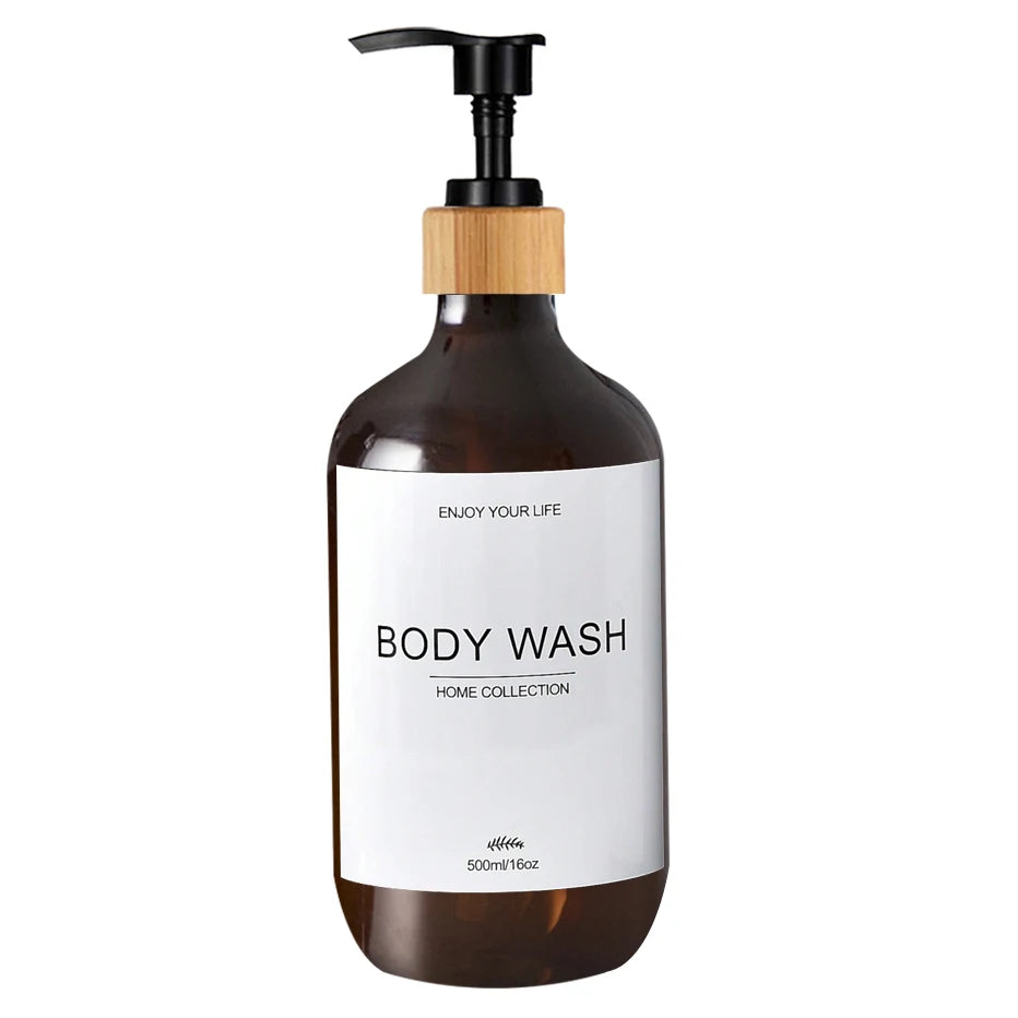 500ml Shampoo Body Wash Conditioner Dispenser Bottle Bathroom Waterproof Pre-Labeled Refillable Shampoo Bottle Soap Container Peaceful Pleasures Health and Wellness B-Amber-body 500ml