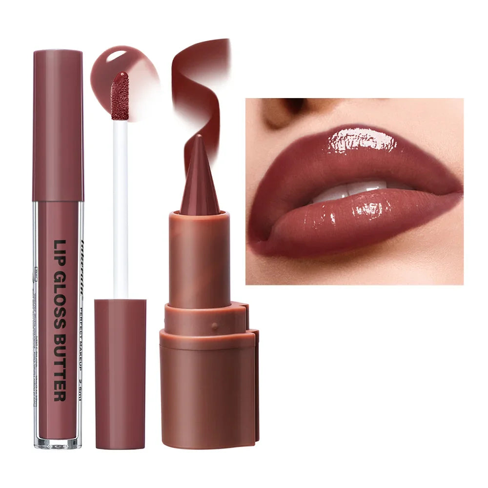 3D Lip Liner & Lip Gloss Butter Set – Hydrating Natural Finish
