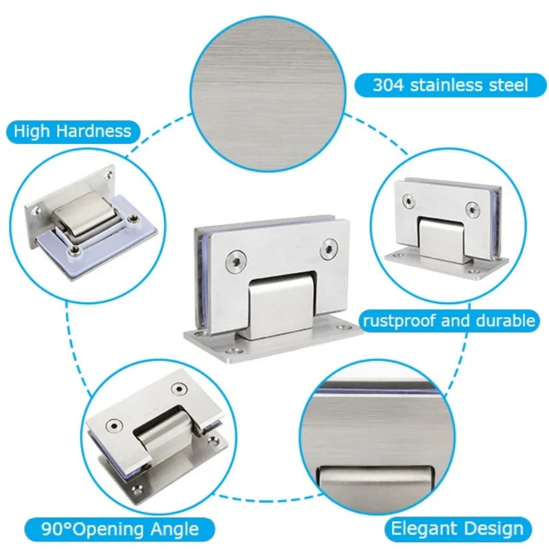 Stainless Steel Frameless Glass ShowerDoor Hinges,90 Degree Bathroom Glass Clamp Wall to Glass Bracket Clips Fit for 8-12mmThick Peaceful Pleasures Health and Wellness