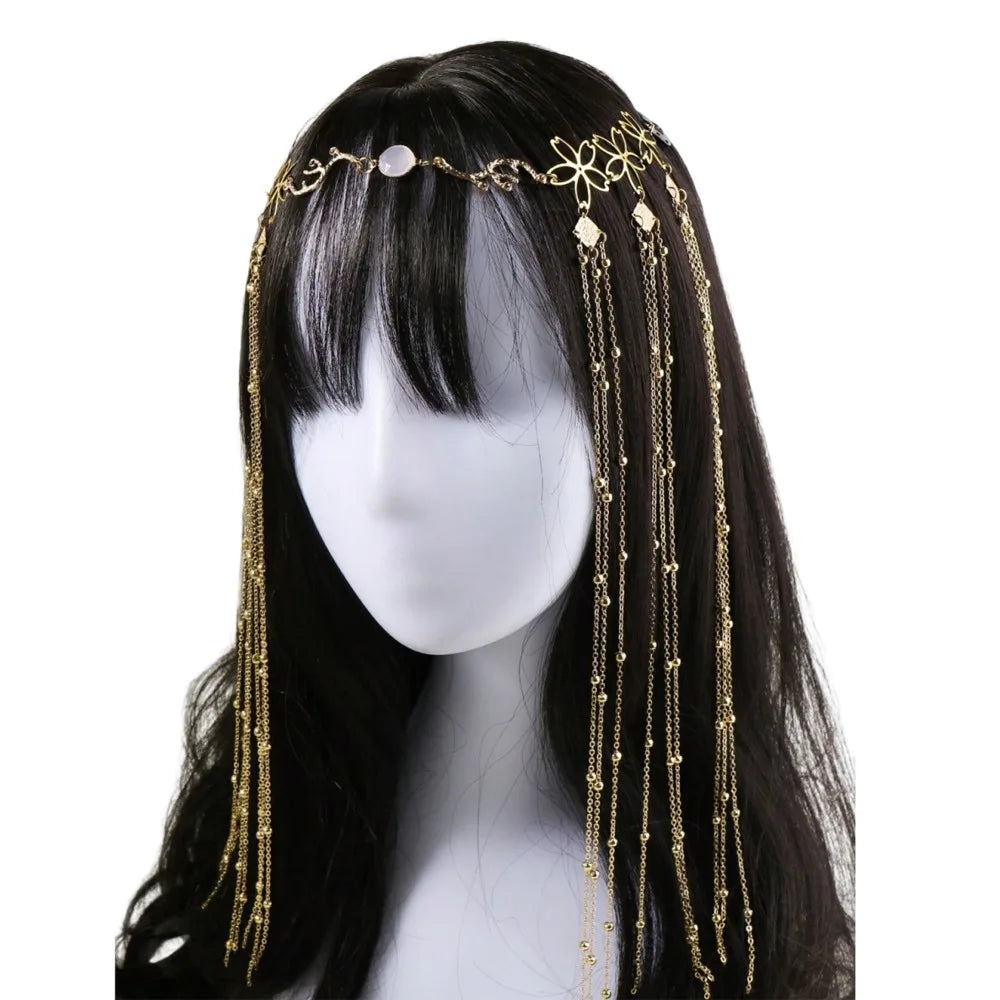Crystal Tassel Head Chain – Gold Forehead Pendant for Women