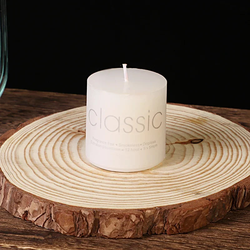 Classic European Ivory White Large Candle Smokeless and Odorless Romantic Wedding Hotel Decoration Festival Supplies Peaceful Pleasures Health and Wellness 5cm x 5cm