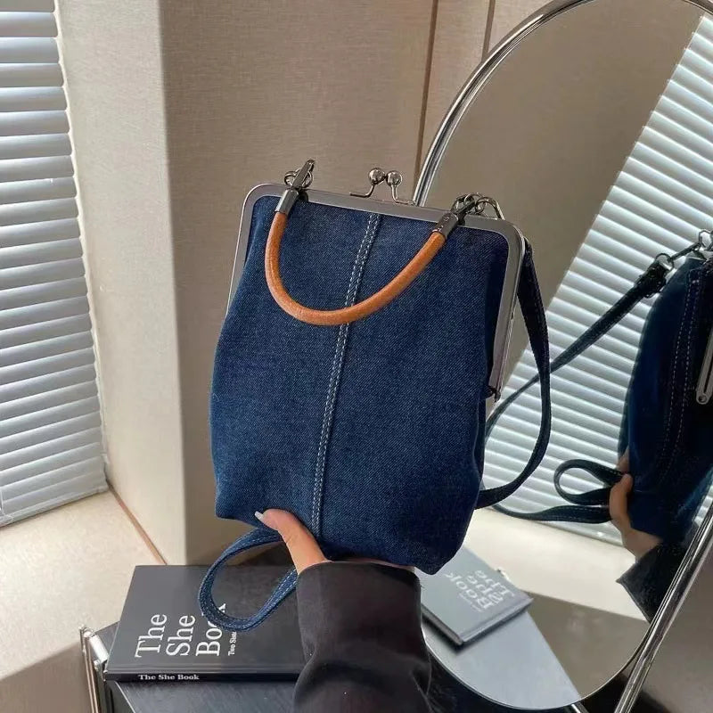 Cowboy Denim Crossbody Bag – Vintage Handcrafted Phone Tote Crossbody Bag Peaceful Pleasures Health and Wellness Blue