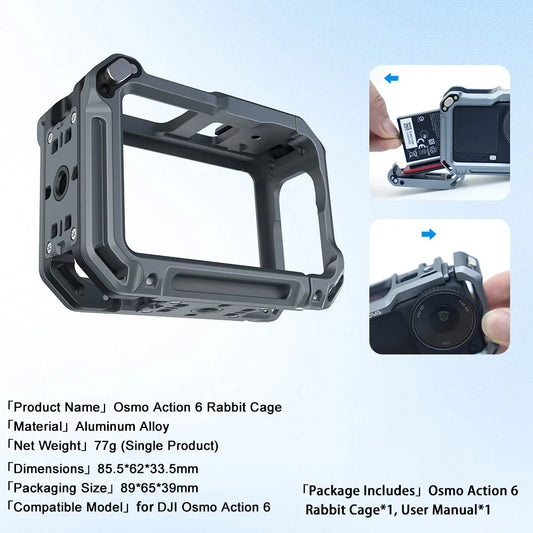 Multifunctional Metal Frame Expansion Adapter Mount Rabbit Cage Aluminum Protective Case For Dji Osmo Action6 Peaceful Pleasures Health and Wellness Default Title