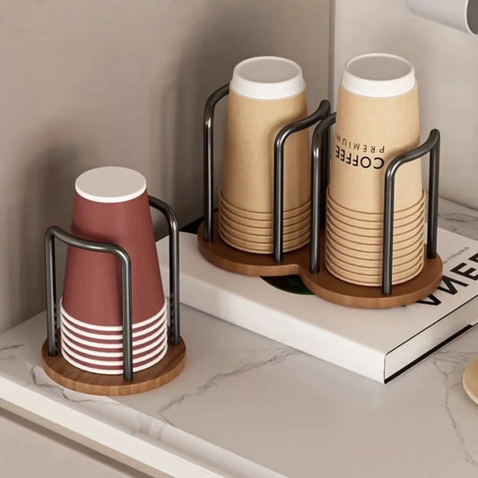 Coffee Cup Dispenser Rack Wood Base & Lid Organizer Cup Dispenser Rack Peaceful Pleasures Health and Wellness