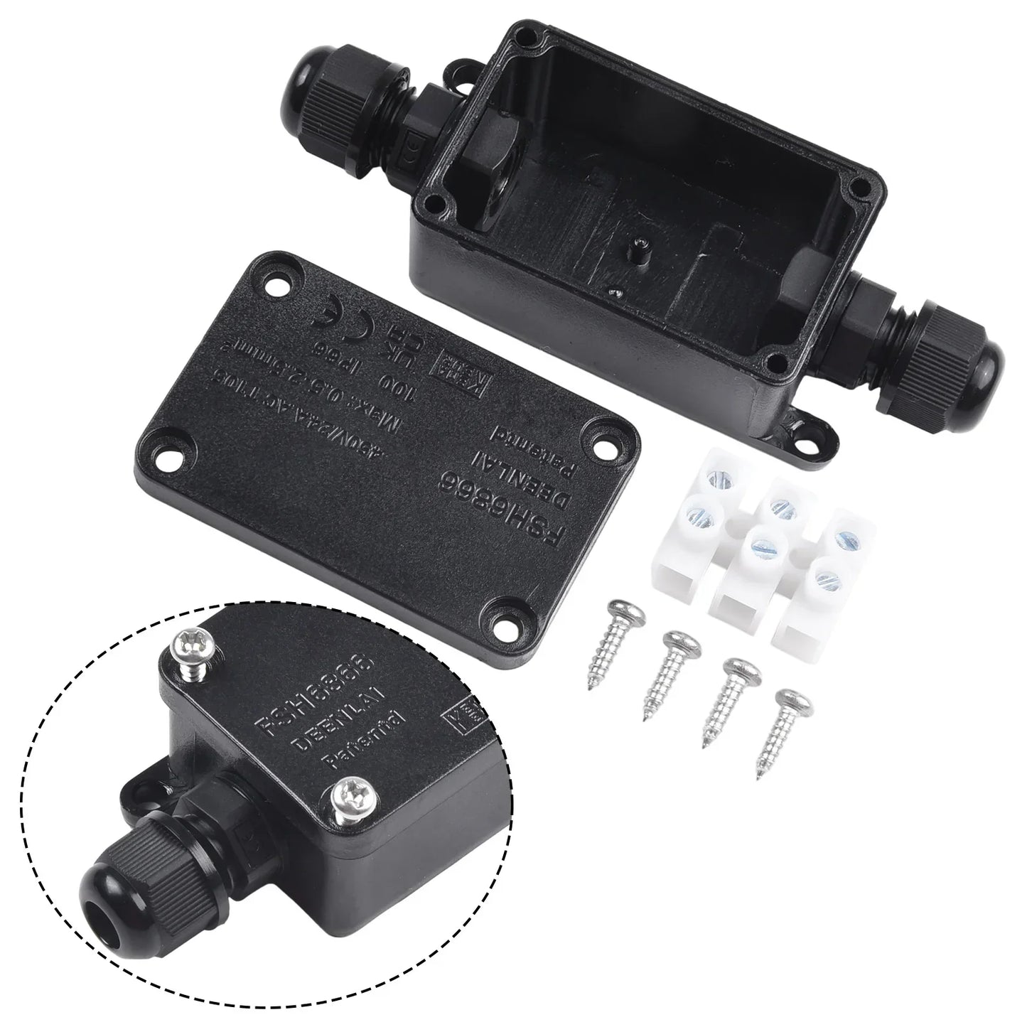IP66 Waterproof 2-Port Outdoor Junction Box 240V Black