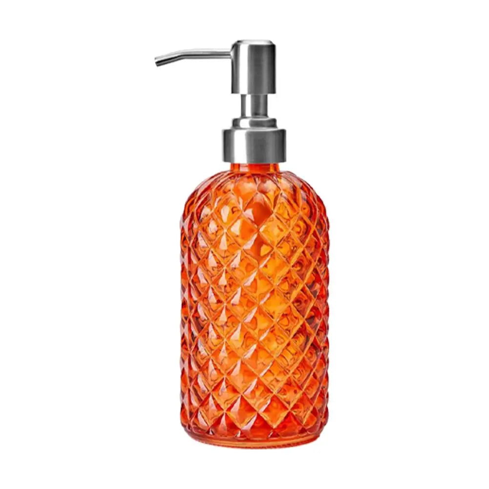 480ml Glass Soap Dispenser – Gem Pattern, Rust-Proof Pump Peaceful Pleasures Health and Wellness C