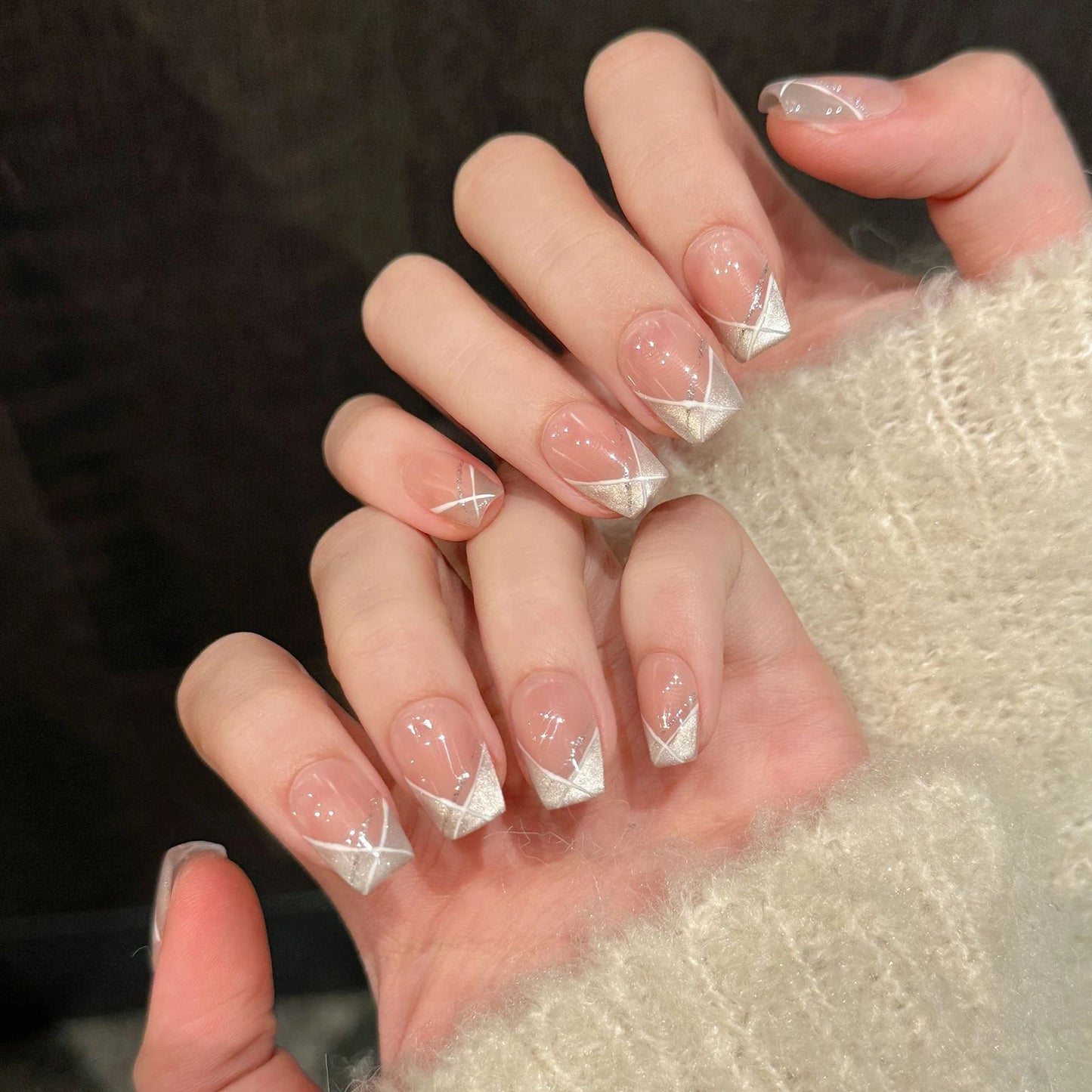 Handmade Press on Nails Sweet Bowknot Pearl Decor French Fake Nails for Women Girl Wearable Shiny Cat Eye Bride False Nail Tips Peaceful Pleasures Health and Wellness XS 5