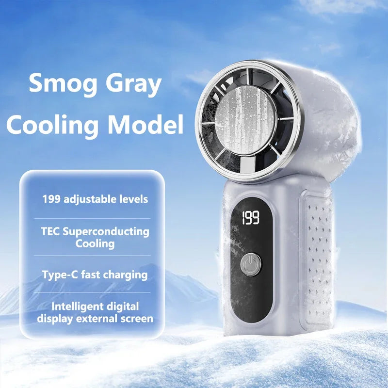 Lenovo Turbo Fan Bladeless Handheld Mini High Speed Fan USB Rechargeable Strong Wind Cooling Fan Ice Compress for Travel Office Peaceful Pleasures Health and Wellness Gray
