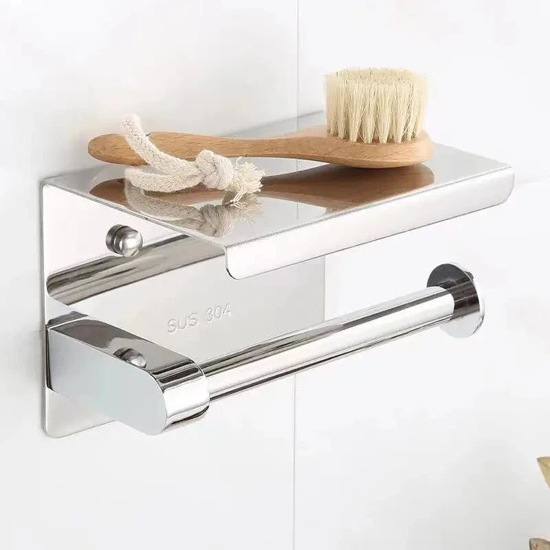 No-Drill Stainless Steel Toilet Roll & Paper Towel Holder
