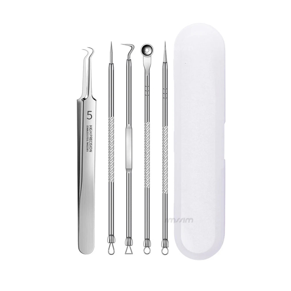German Ultra-fine No. 5 Cell Pimples Blackhead Clip Tweezers Beauty Salon Scraping Closing Special Artifact Acne Needle Tools Peaceful Pleasures Health and Wellness C 5Pcs