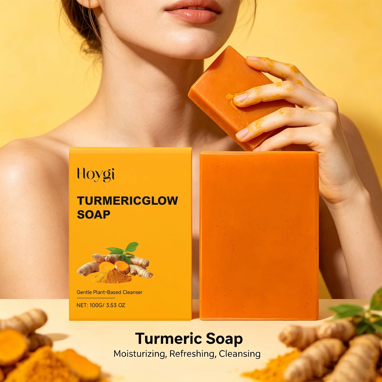 Turmeric Glow Soap 100g Fade Acne Marks Improve Dull Skin Soothing Natural Plant Cleansing Bar Refreshing Face & Body Cleanser Peaceful Pleasures Health and Wellness