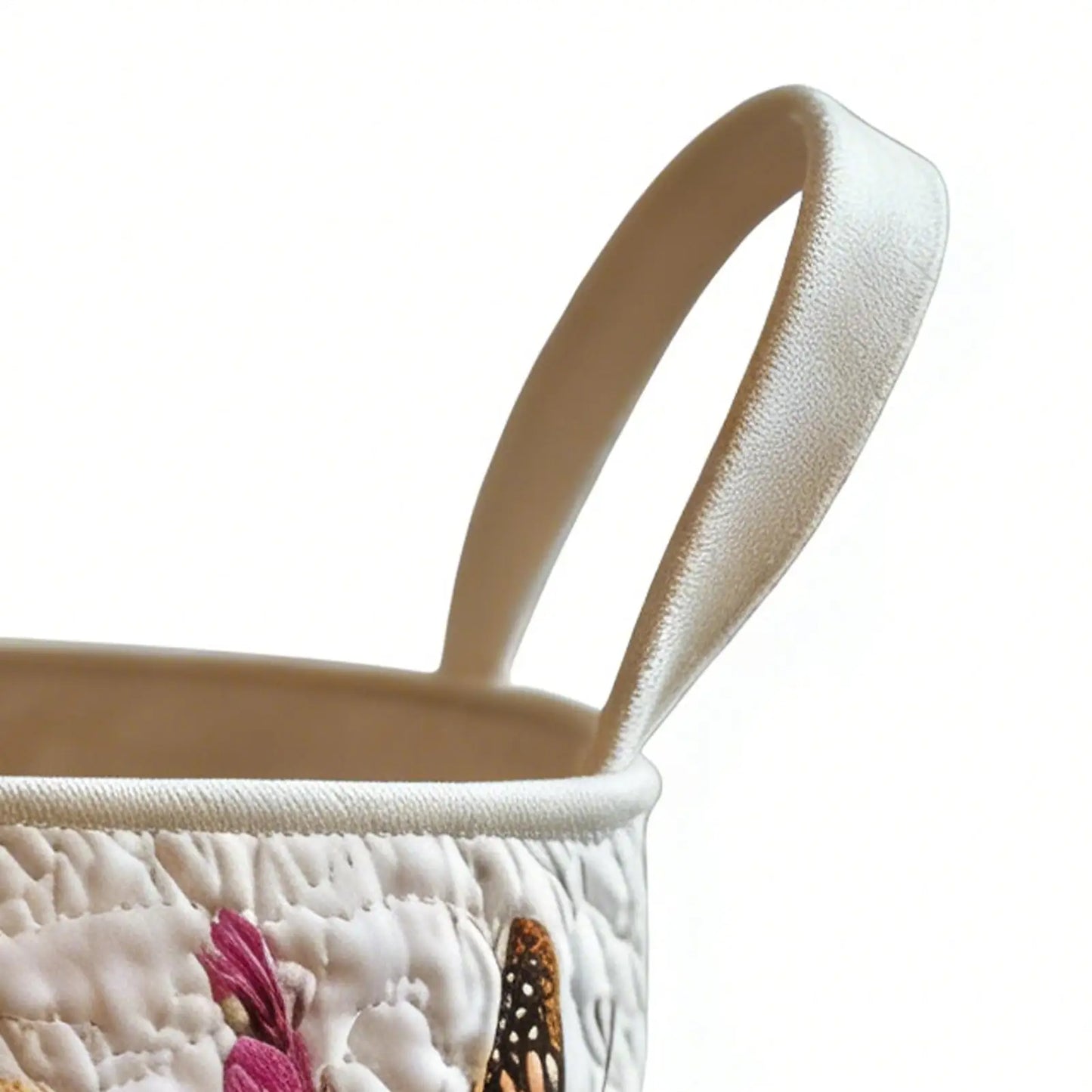 Vintage Floral Quilted Storage Basket with Handle | 18x14"