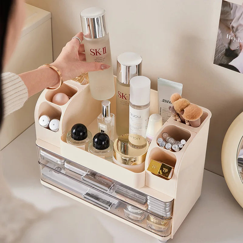 Vanity Cosmetic Organizer Large Capacity Desktop Makeup Storage Box Dustproof Drawers Multi-Functional Skincare Display Case Peaceful Pleasures Health and Wellness