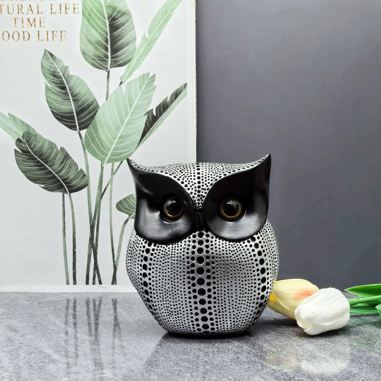 Resin Owl Statue – Black Owl Sculpture for Home & Office Decor