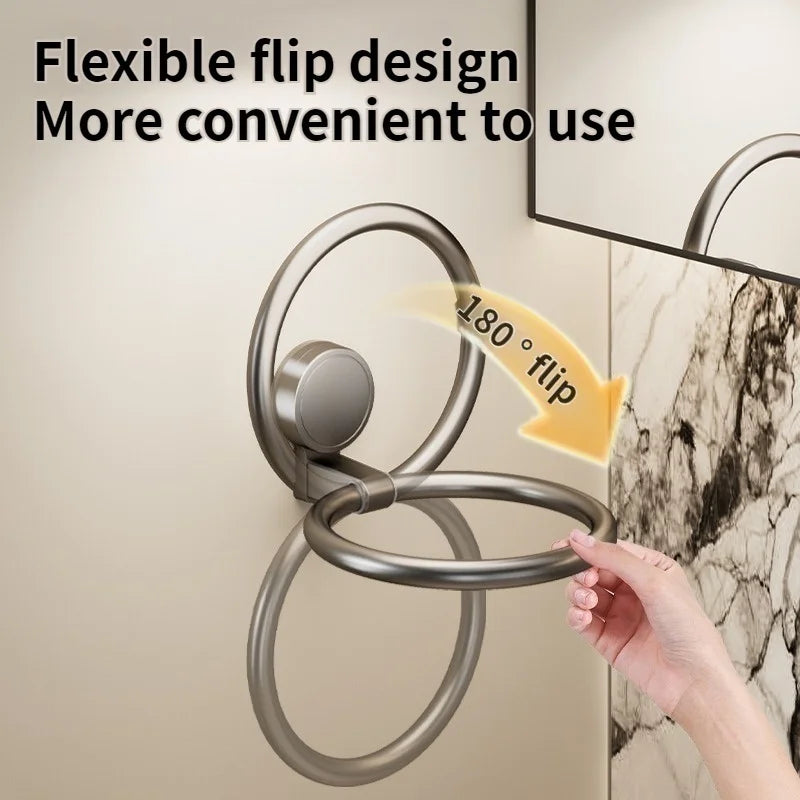 Drill-Free Suction Cup Towel Ring | Aluminum Wall Rack