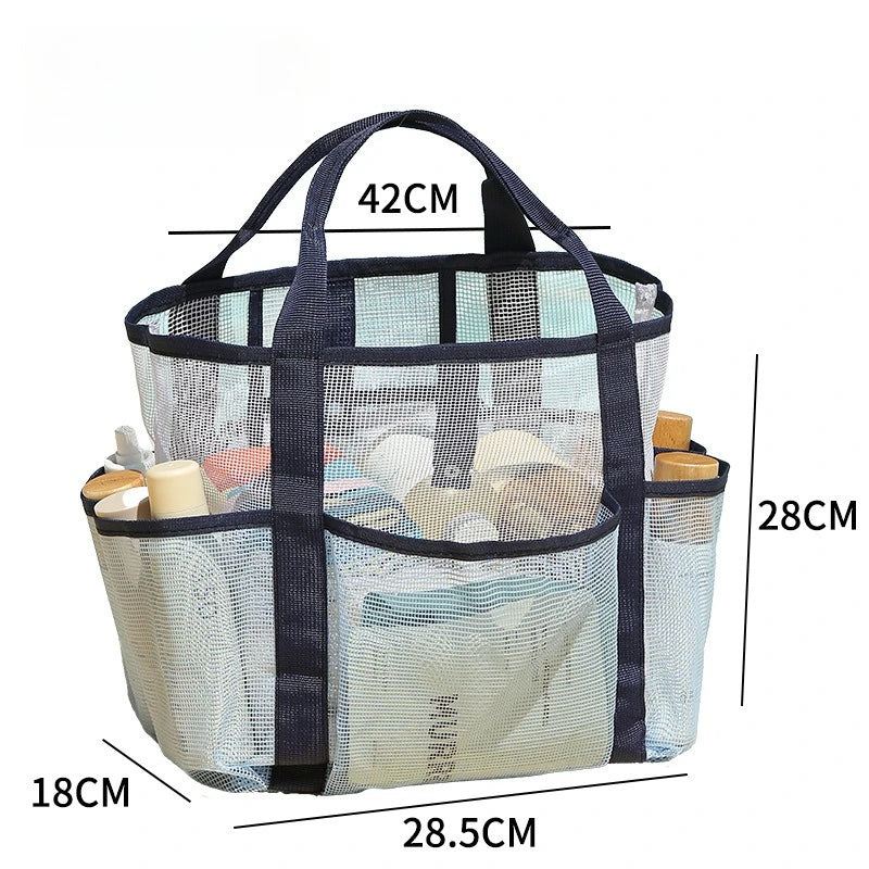 Large Mesh Beach Bag | Wet Dry Tote & Shower Organizer Mesh Tote Bag Peaceful Pleasures Health and Wellness Light Blue