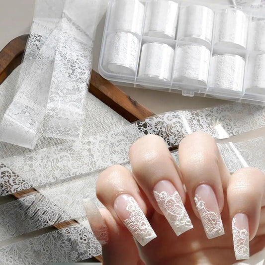 10-Roll Lace Nail Transfer Foils | DIY Nail Art Stickers Set Nail Art Foil Stickers Peaceful Pleasures Health and Wellness