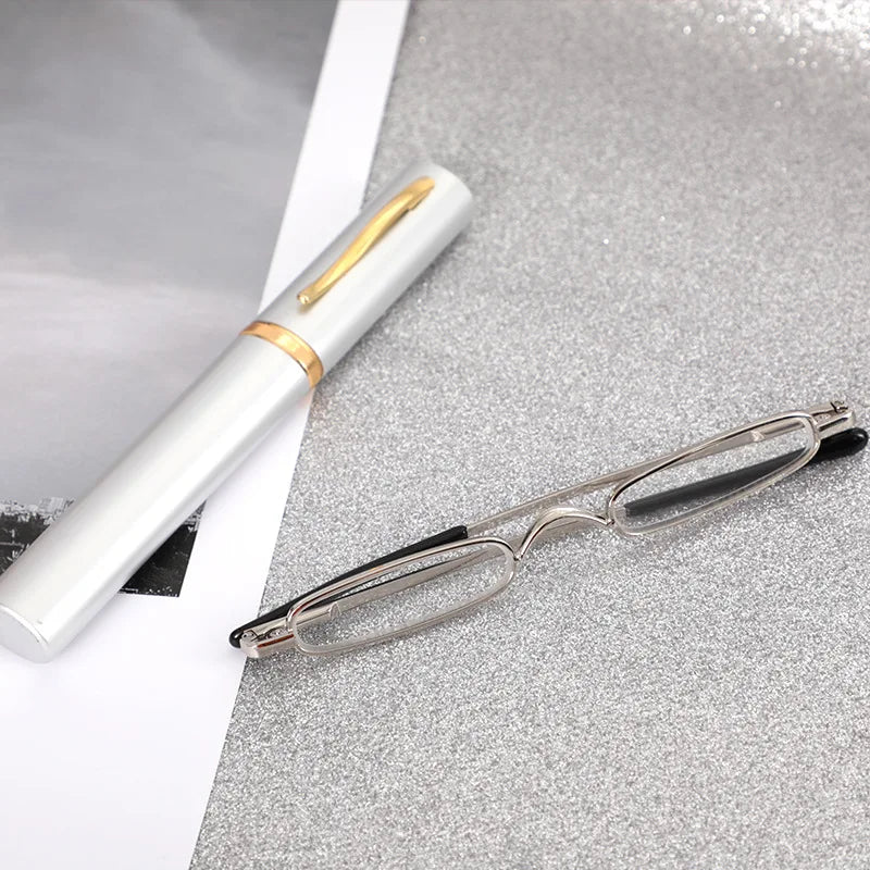 Penholder Presbyopic Glasses, Portable High-Definition Elderly Glasses, Fashionable and Wear-Resistant Metal Frame Peaceful Pleasures Health and Wellness