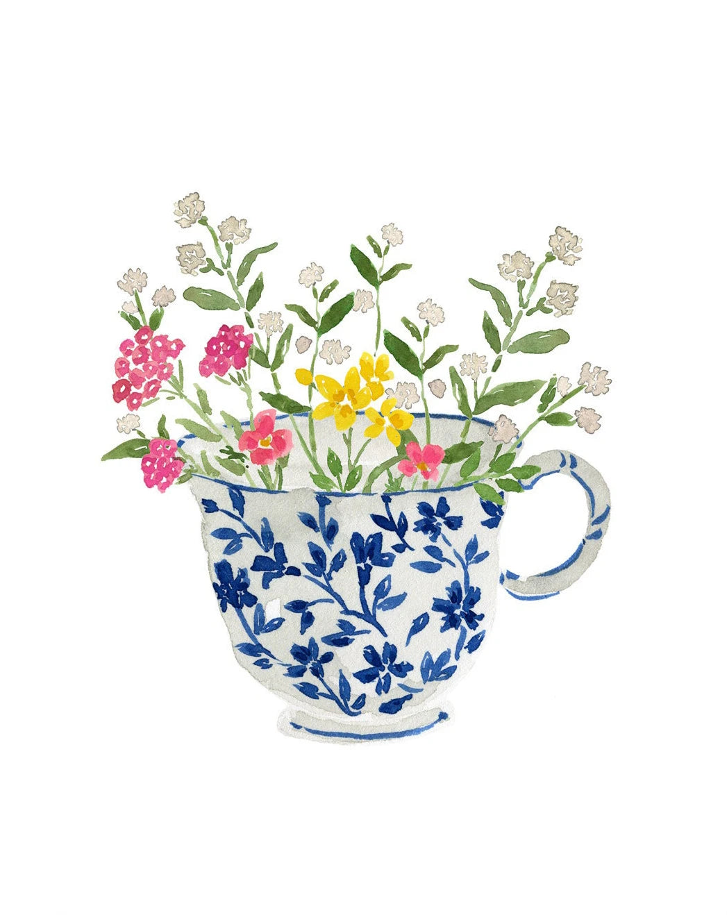 Watercolor Blue & White Vase Floral Canvas Wall Art | Unframed Canvas Wall Art Peaceful Pleasures Health and Wellness