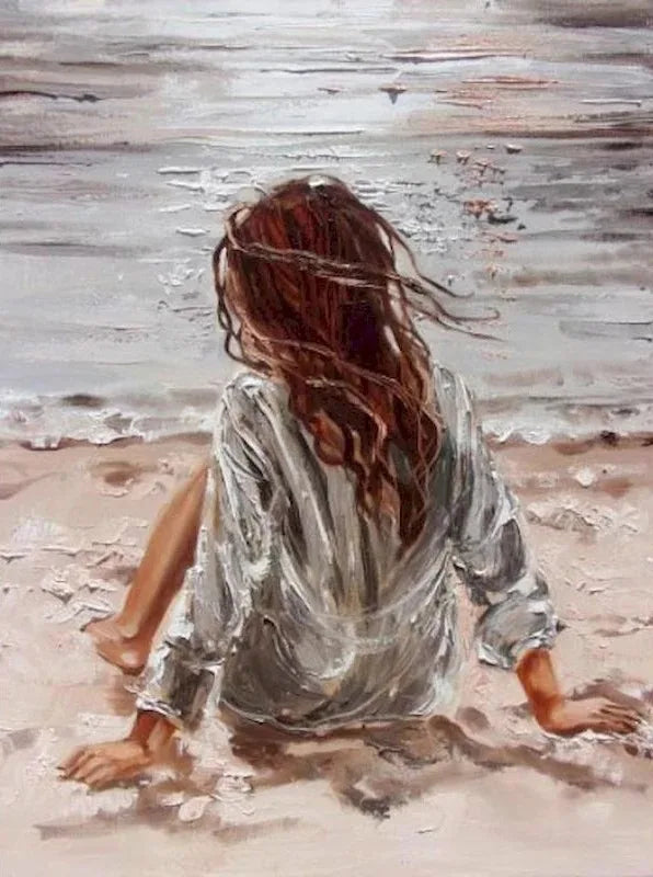 Abstract Beach Girl Canvas Wall Art Print | Modern Décor