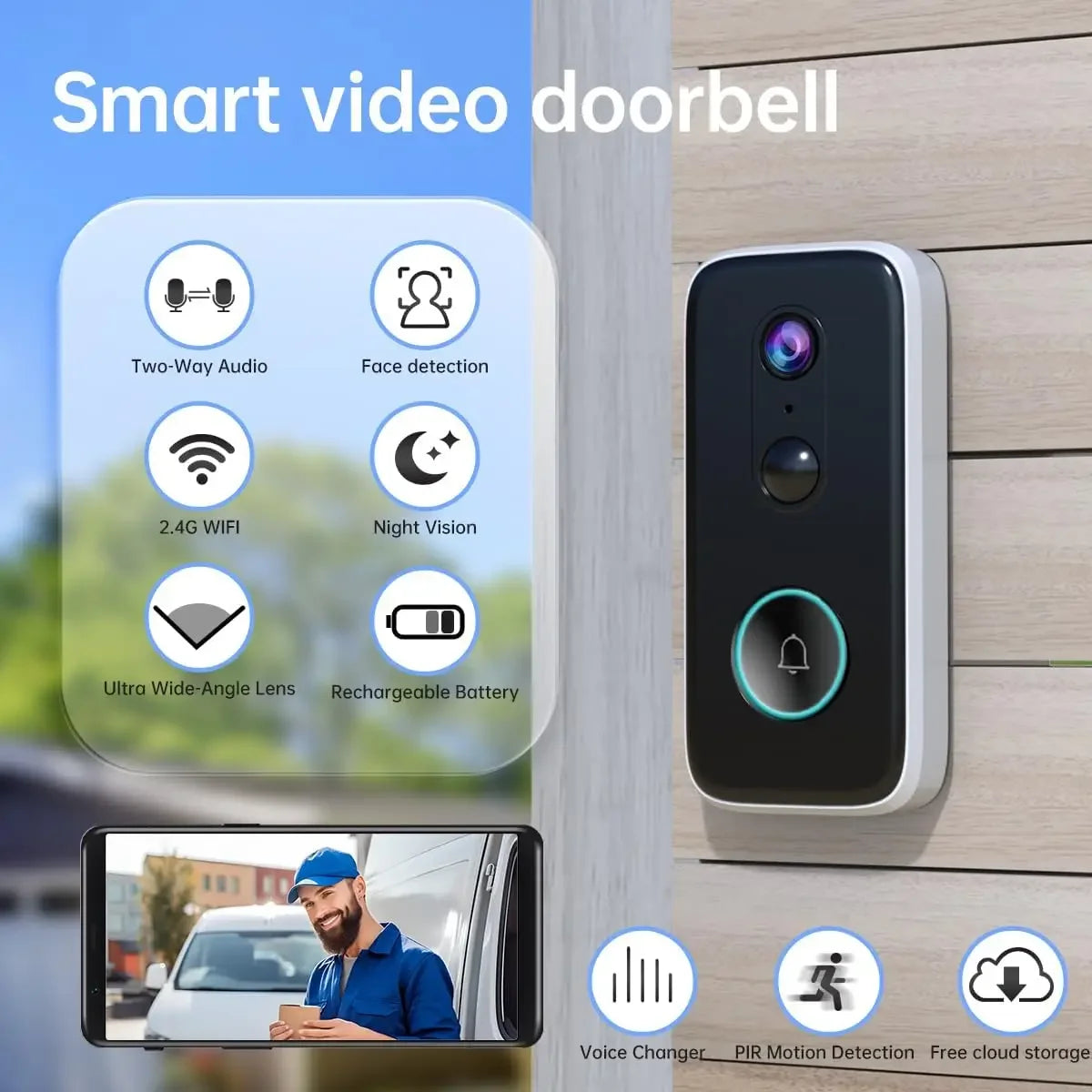 Wireless 2K Video Doorbell Camera with Free Cloud Storage, Rechargeable Battery, AI Detection & Night Vision Peaceful Pleasures Health and Wellness