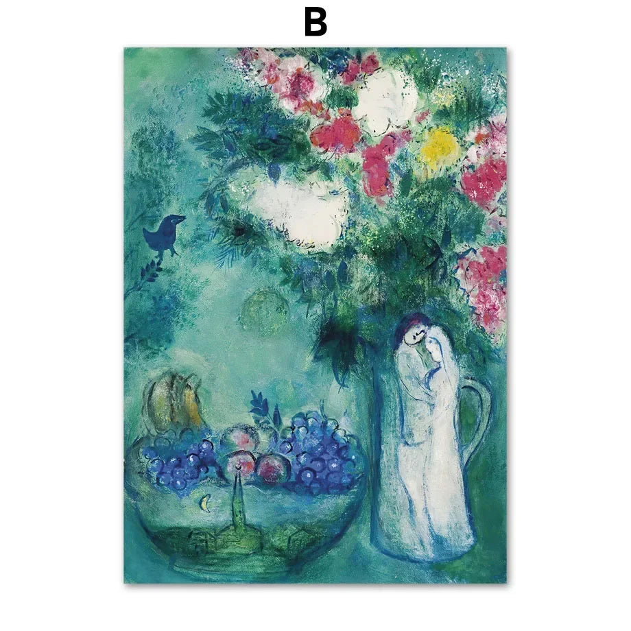 Scandinavian Minimalist Wall Art Marc Chagall Surrealism Abstract HD Canvas Poster Print Home Bedroom Living Room Decoration Peaceful Pleasures Health and Wellness B 30x40cm Unframed