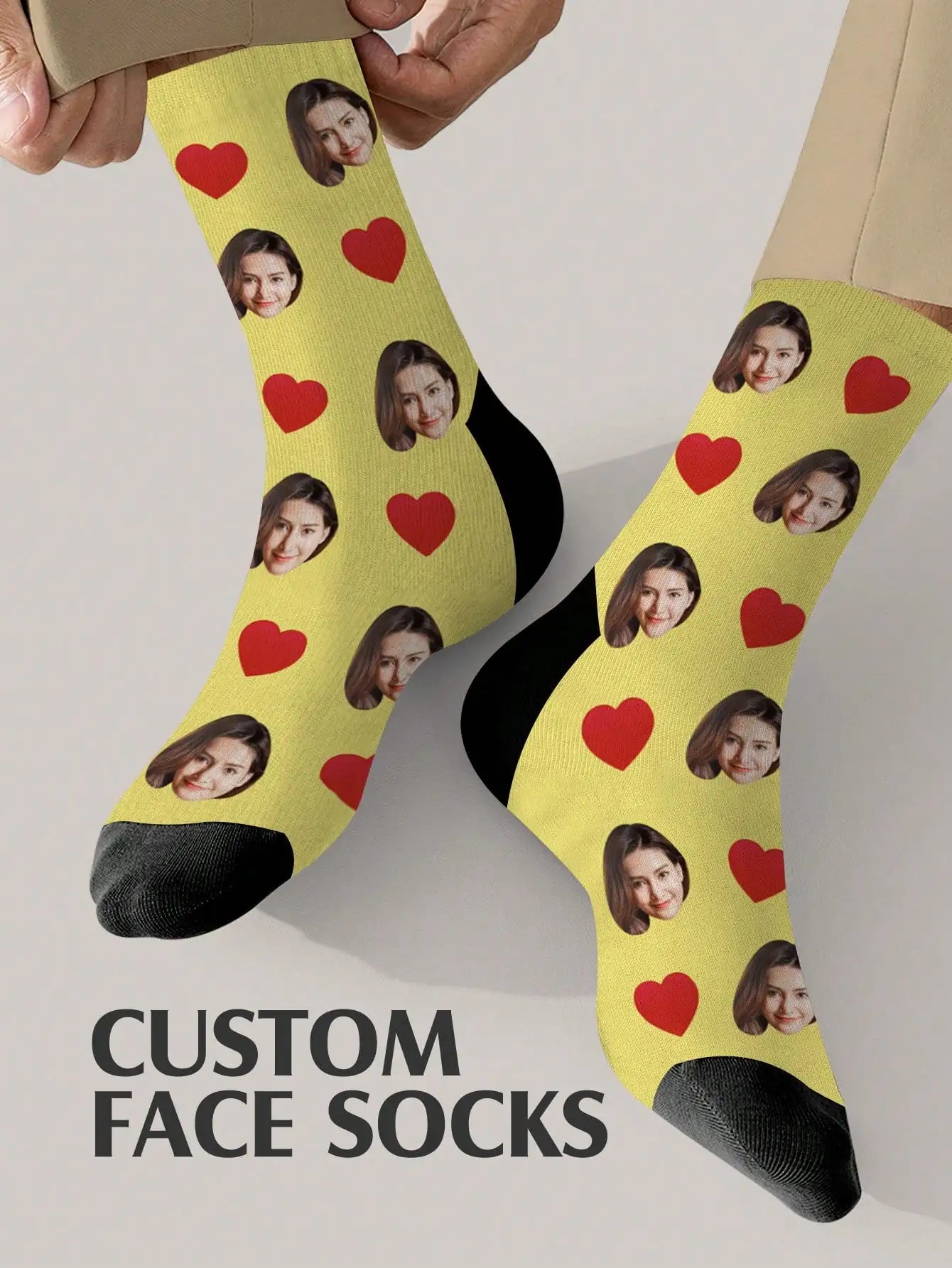 Custom Face Socks Personalized Photo Couple Socks Funny Anniversary Gift for Couples Family Friends Christmas Valentine Peaceful Pleasures Health and Wellness Yellow M
