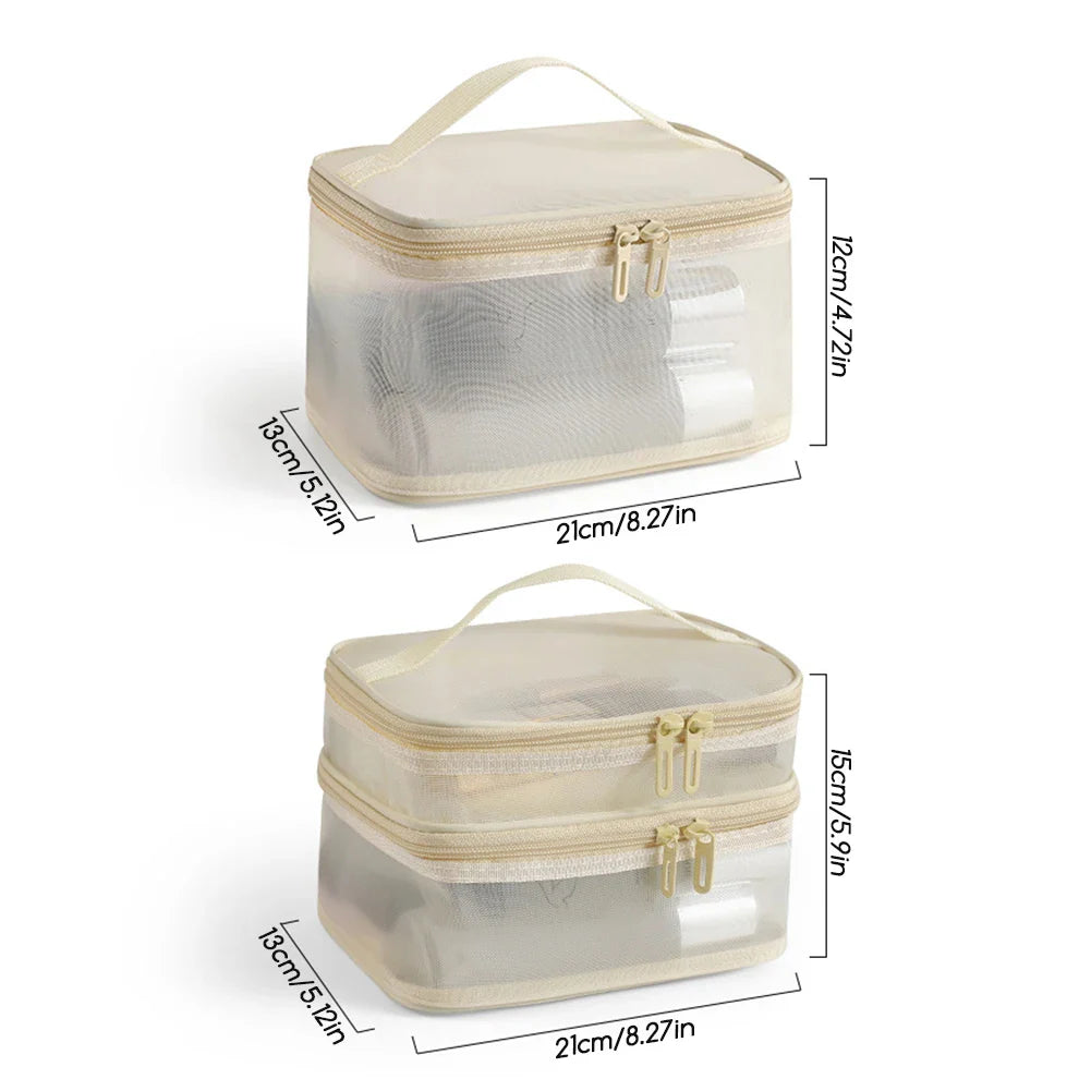 Double Layer Mesh Cosmetic Bag – Large Travel Makeup Organiser
