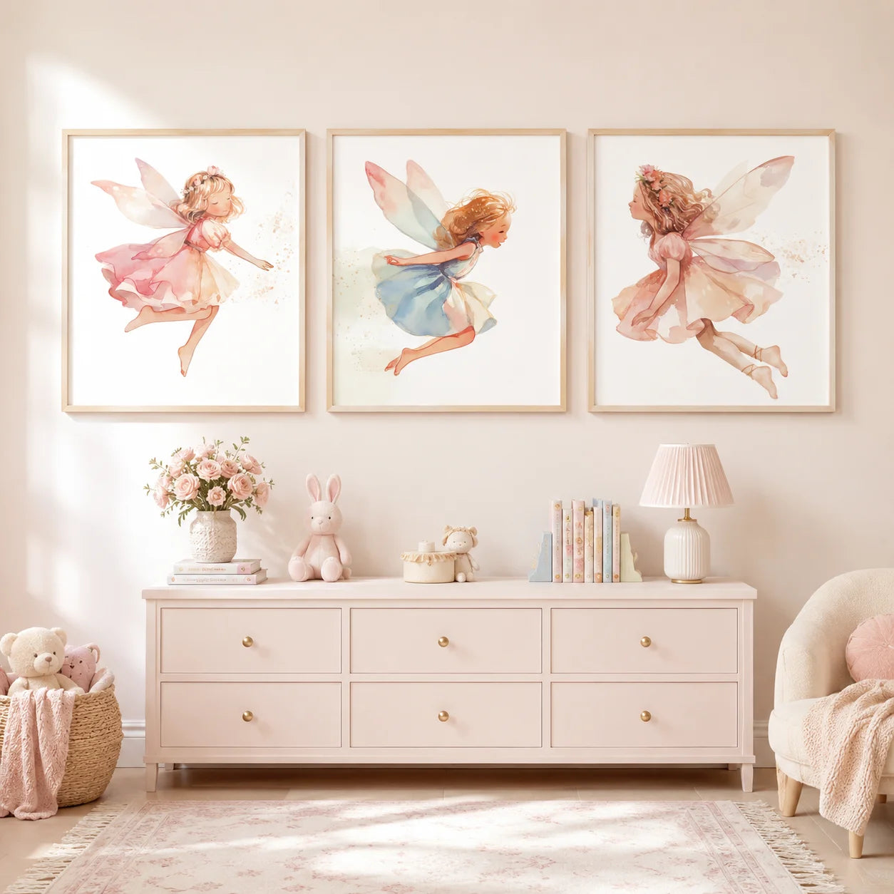 Nursery Wall Art, Nordic Cute Fantasy Fairy Canvas Painting, Baby Poster Print for Toddler Kids Princess Room Wall Decor Peaceful Pleasures Health and Wellness