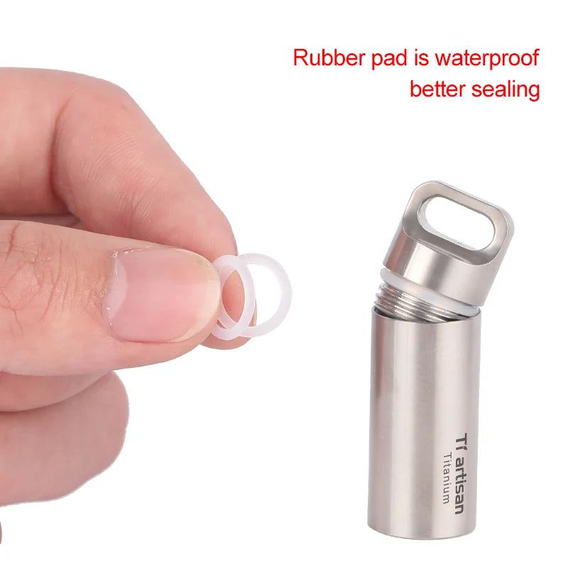 Tiartisan Pure Titanium Mini Sealed Pill Box Waterproof Keychain Outdoor Camping Ultralight Portable Polished Surface EDC Tools Peaceful Pleasures Health and Wellness