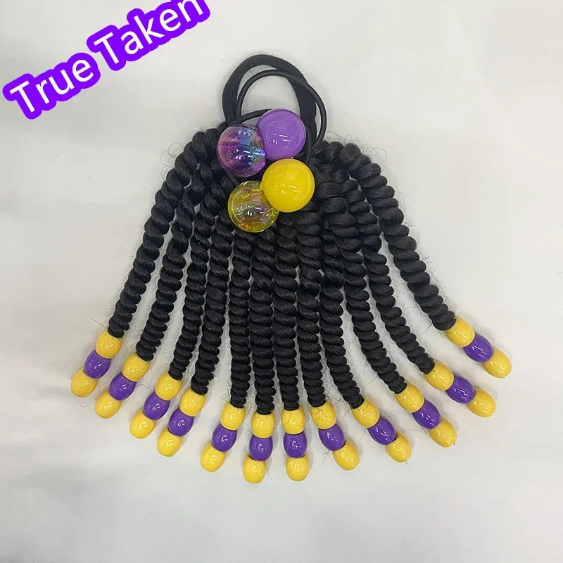 2PCS Hair 2024 New Little Girls Braided Ponytails with Beads Kids Girls Hair Bow Glitter Shinny Shining with Big Balls Bubbles Peaceful Pleasures Health and Wellness