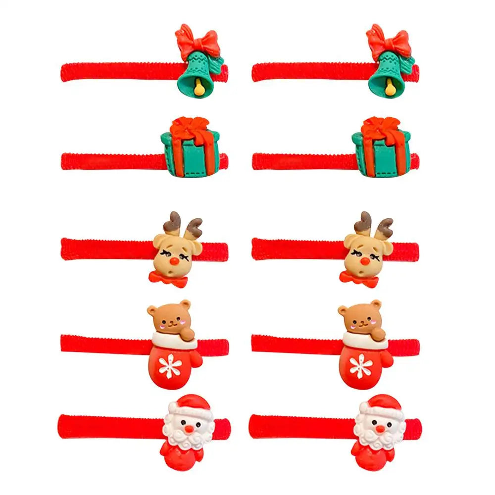 10-Pack Christmas Hair Ties – Santa & Snowman Elastic Bands