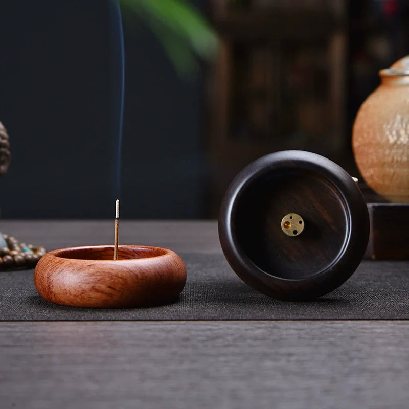 Solid Wood Incense Holder & Ash Catcher Bowl – 4-Hole Incense Burner for Meditation, Yoga, Living Room & Tea House