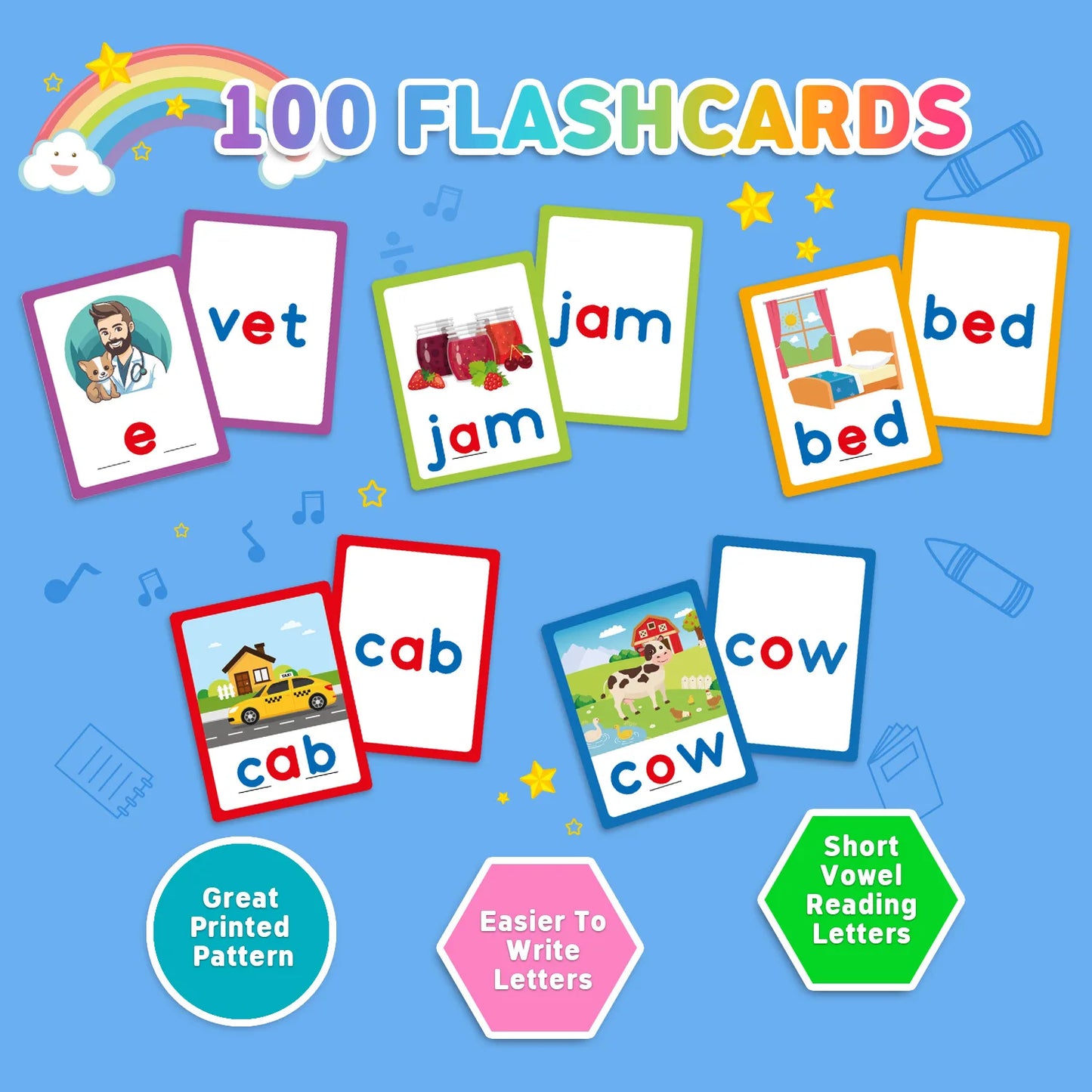 Bview Art Montessori CVC Word Flash Cards Kids Alphabet Writing