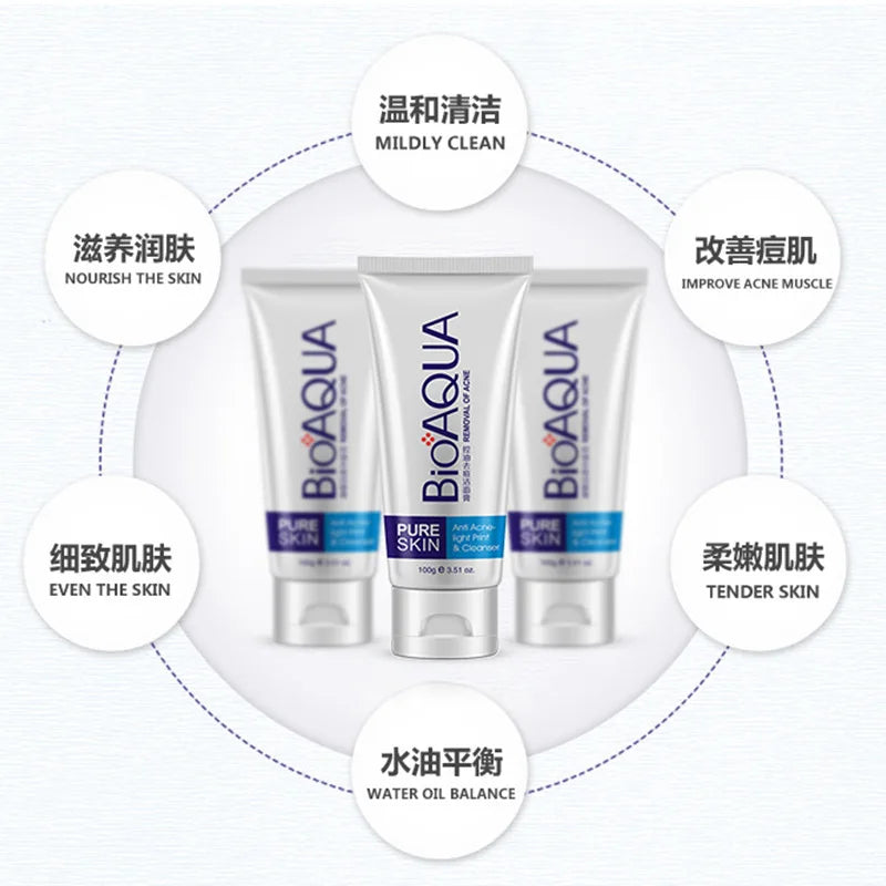 BIOAQUA 3-Piece Acne Firming Skin Care Set – Cleanser, Serum & Cream