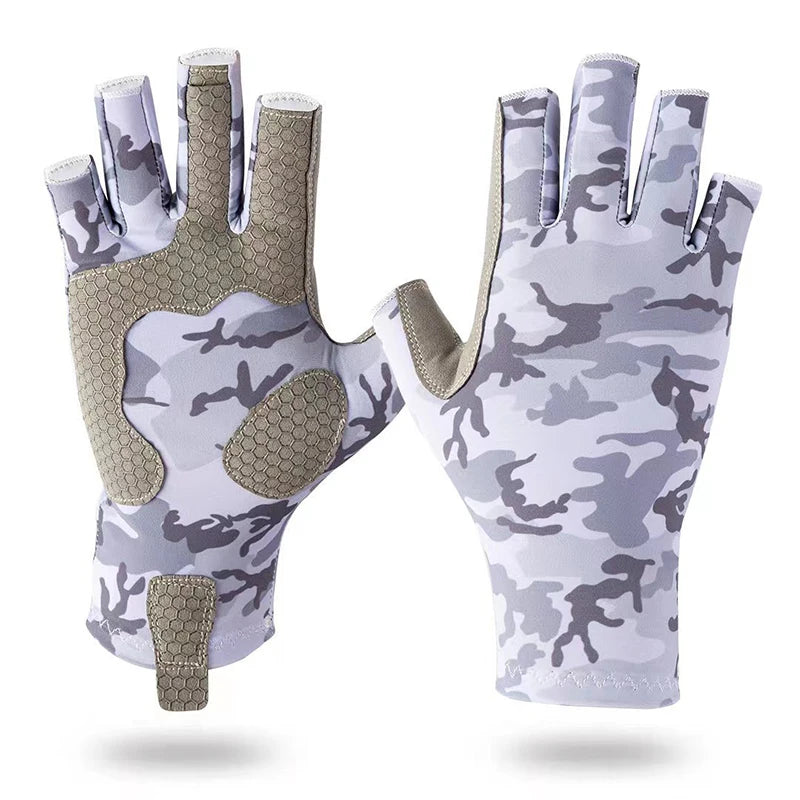 Fishing Gloves UV-resistant and Anti-slip Gloves Sun-protective Half-finger Outdoor Sea Fishing Sports Gloves Peaceful Pleasures Health and Wellness Camouflage grey L
