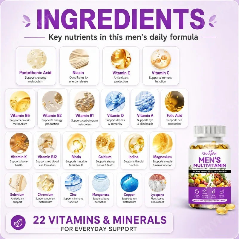 Googeer Men's Multivitamin Softgels 60 CT | Zinc, Vitamin D & C