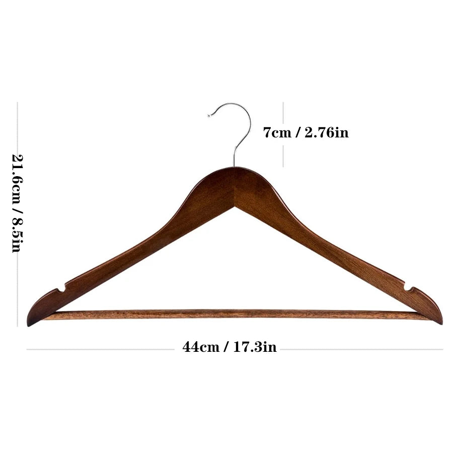 Solid Wood Clothes Hangers with Non-Slip Pant Bar (5 or 10 Pack)