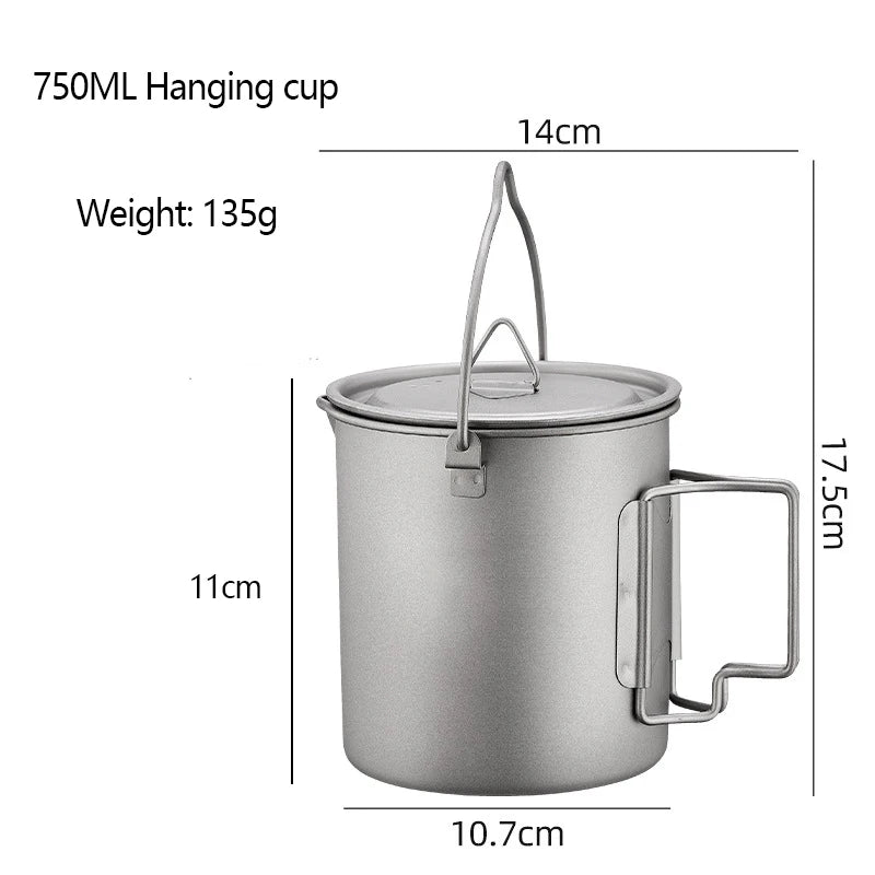 Pure Titanium Folding Cup – Lightweight Outdoor Camping Mug with Foldable Handle Peaceful Pleasures Health and Wellness 750ml hanging cup
