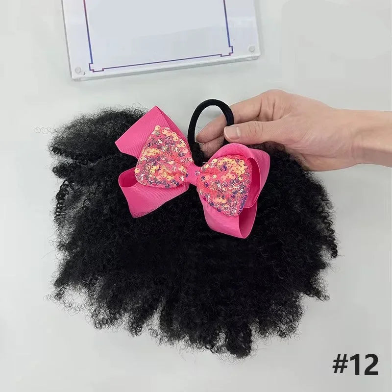 2pcs/ Luxury Kids Hair Buns Kids Afro Puff Soft Like Natural Human Hair Hand Feel Marley Kinky Bulk for Hair Girl with Elastic Peaceful Pleasures Health and Wellness hot pink