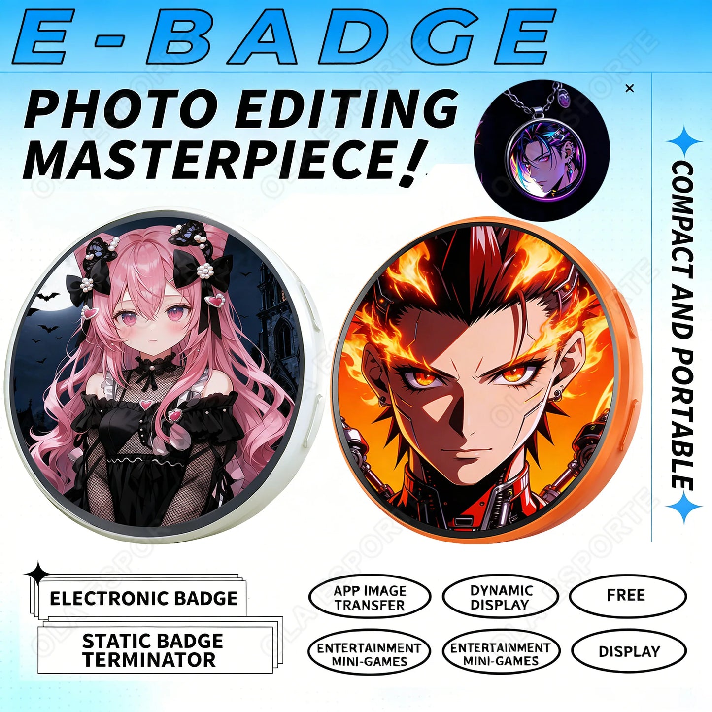 Smart E-Badge 1.5" Touch Screen Display Brooch | Bluetooth