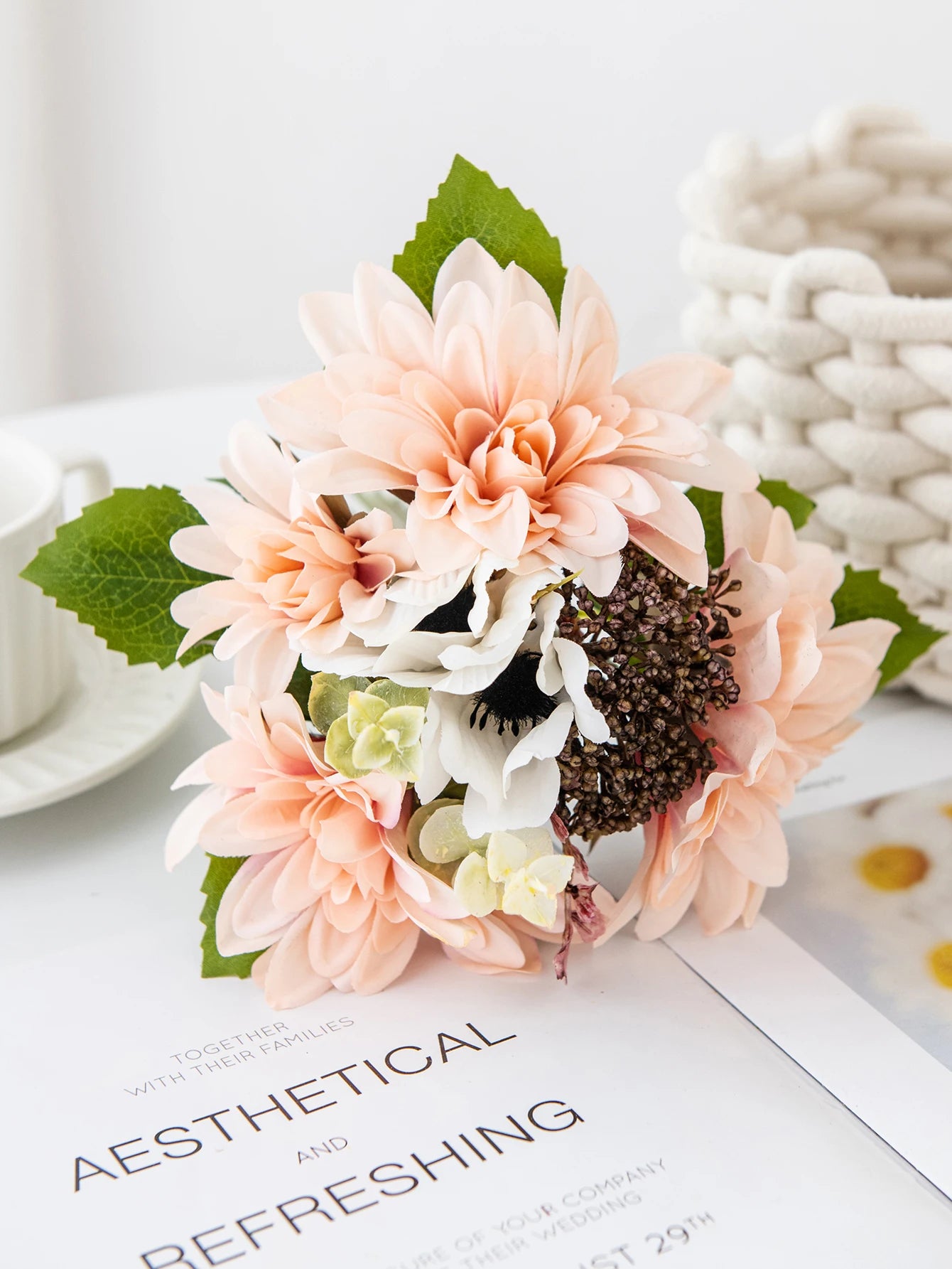 Artificial Silk Dahlia Camellia Bouquet | Wedding & Home Decor