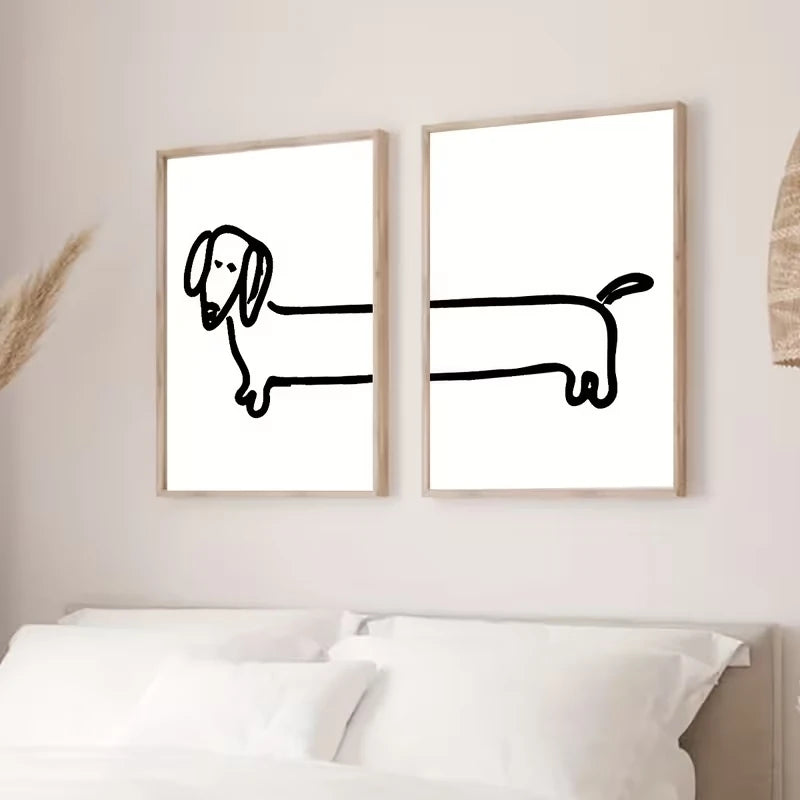Funny Dachshund Canvas Wall Art Print Set of 2 | Dog Decor