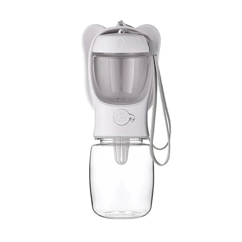 Portable 2-in-1 Dog Cat Water Bottle with Food Storage Container for Outdoor Travel Pet Feeding Pet Supplies Peaceful Pleasures Health and Wellness White-350ml